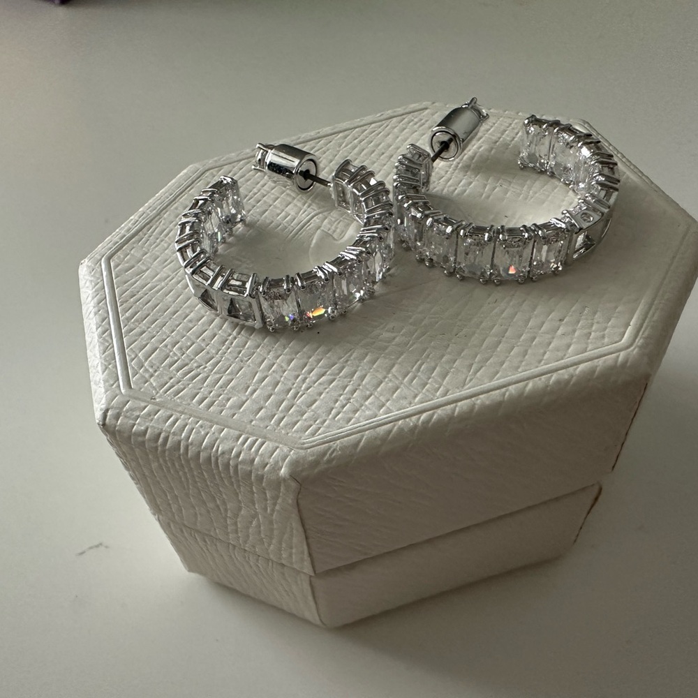 Swarovski Silver Crystal Hoop Earrings